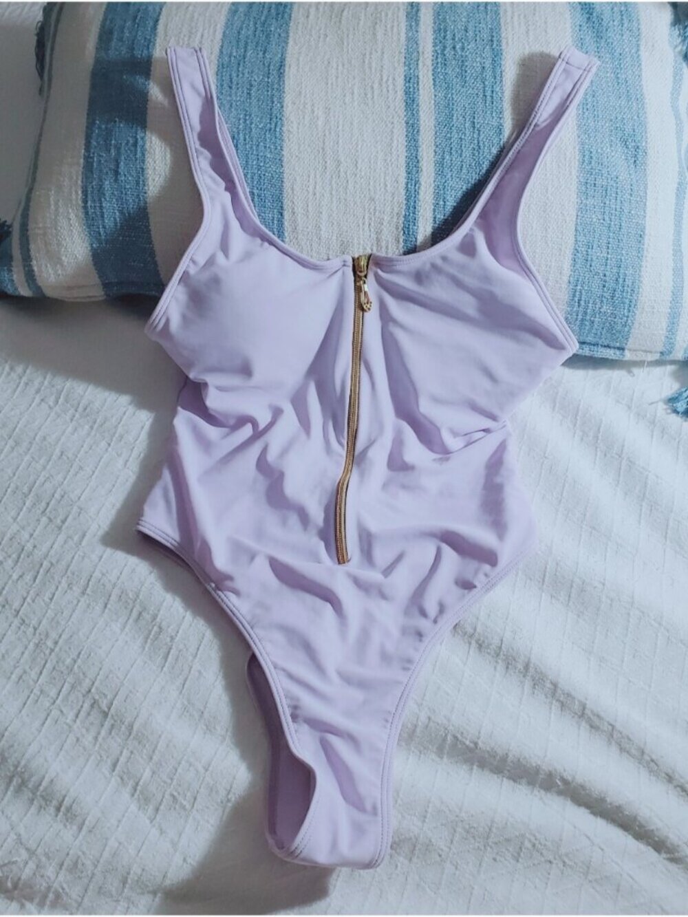 Cool Lilac Padded Cheeky High Cut Swimsuit with Zip Front - Picture 4 of 15